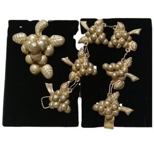Signed Vintage 1940s Sterling Silver Grape Bunch Brooch and Bracelet